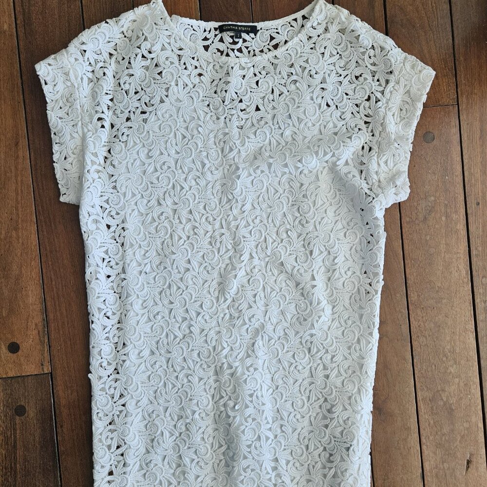 Cynthia Steffe White Lace Mini Dress (Size 2, Never Worn)